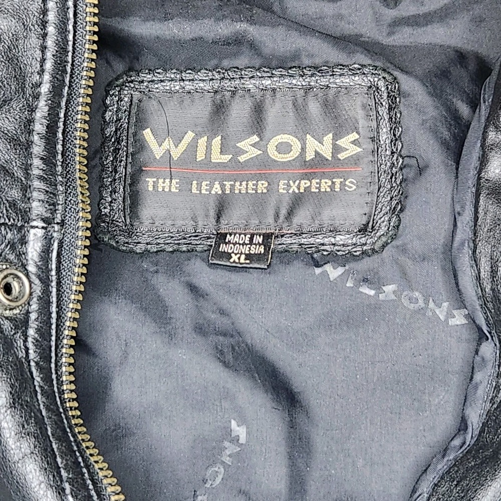 Vintage Wilson's Leather Bomber Jacket Men's XL Black Mock Neck Motorcycle - Picture 3 of 16